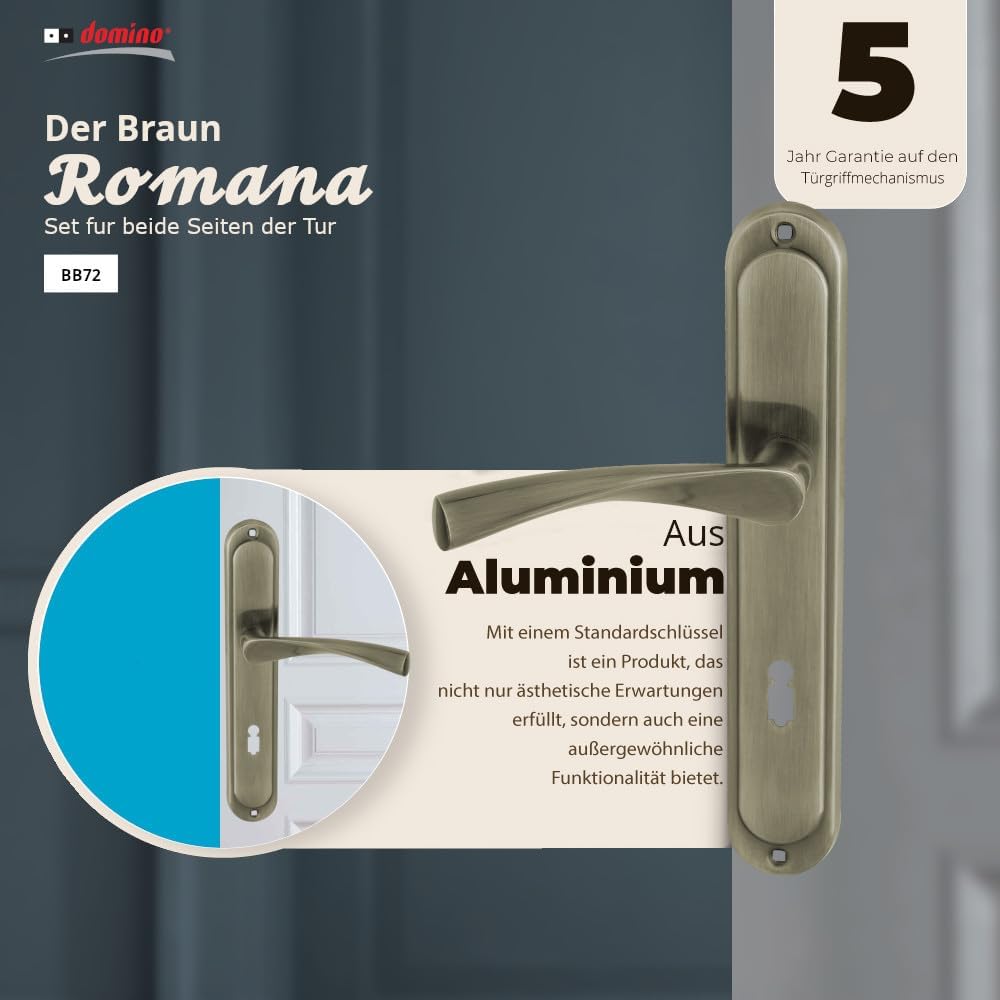 domino Türgriff 72 Drückergarnitur BB-Buntbart Set Langschildgarnitur Türklinke für Zimmertür, Bürot
