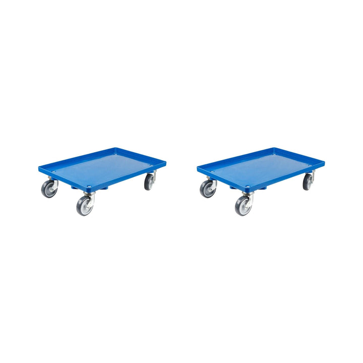 SparSet 2X Transportroller für Euroboxen 60x40cm mit Gummiräder blau | Geschlossenes Deck | 2 Lenkro