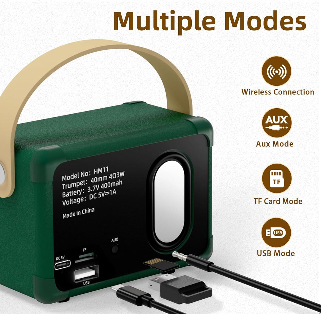 Mini Tragbarer Bluetooth Lautsprecher Coolen Retro Bluetooth Lautsprecher Perfekt für Zimmer Deko,Bü