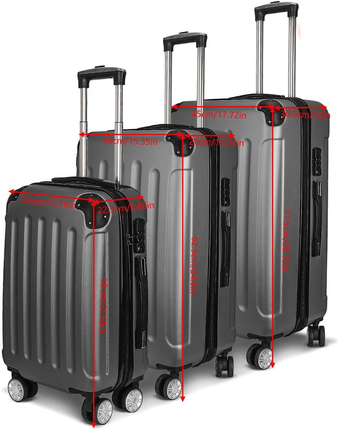 Generisch Koffer Handgepäck Organizer Set 3-TLG, Reisekoffer Set mit 4 Rollen, TSA Schloss, X-Typ-Gu