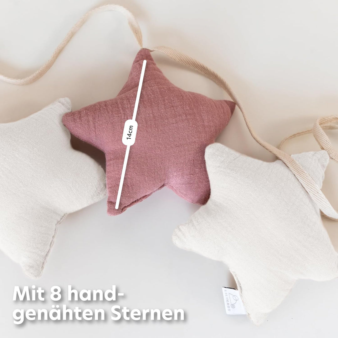 LILIMAUS Sternen Wimpelkette Stoff in 12 Farben - Kinderzimmer 100% Baumwolle Handmade Girlande - Mu