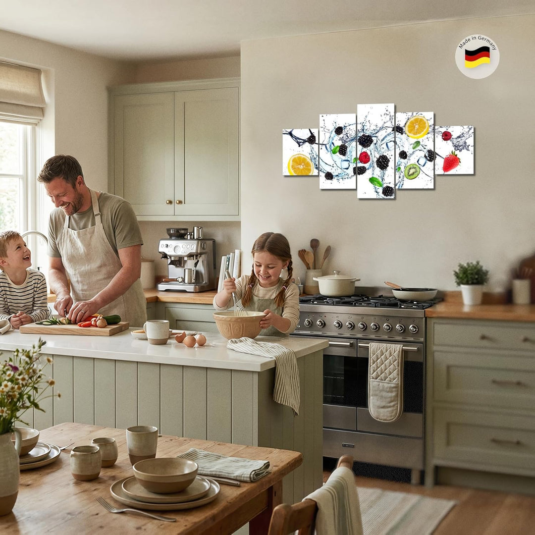 Runa Art Wandbilder Küche Obst 5 Teilig Bild auf Vlies Leinwand Deko Esszimmer Küchenbilder Essen We