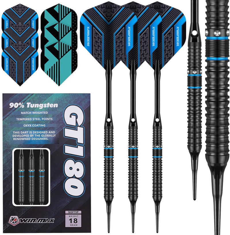 WIN.MAX Dartpfeile 90% Tungsten 3 Stück 90% Wolfram 16-18 Gramm Dart professionelle Soft-Dartpfeile