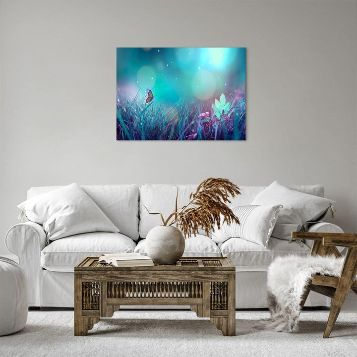 Bilder auf Leinwand Schmetterling Wiese Blume Leinwandbild 70x50cm Wandbilder Dekoration Wohnzimmer