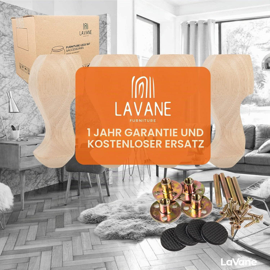 La Vane 25cm Holz Möbelfüsse, 4 Stück Europäisch Stil Massivholz Geschnitzten Ersatz Tischbeine Möbe