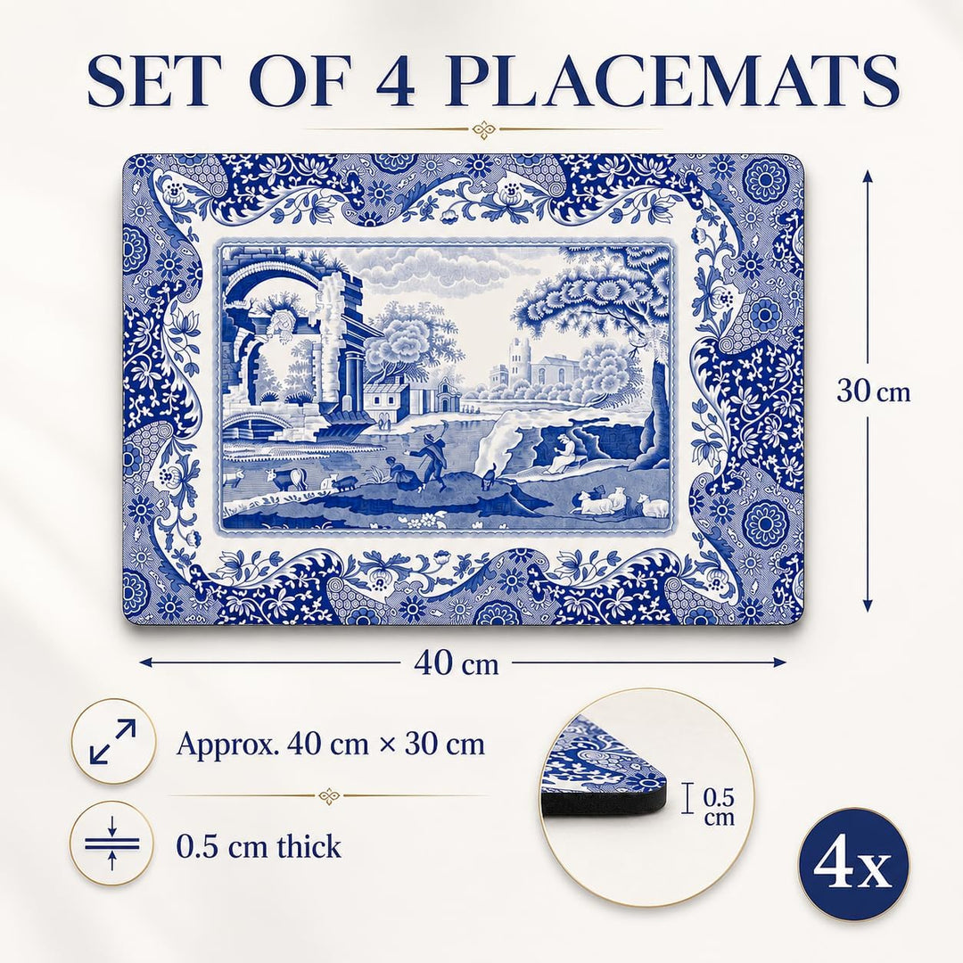 Blue Italian Placemats, Wood, Blue and White, 40.1 x 29 x 0.58 cm