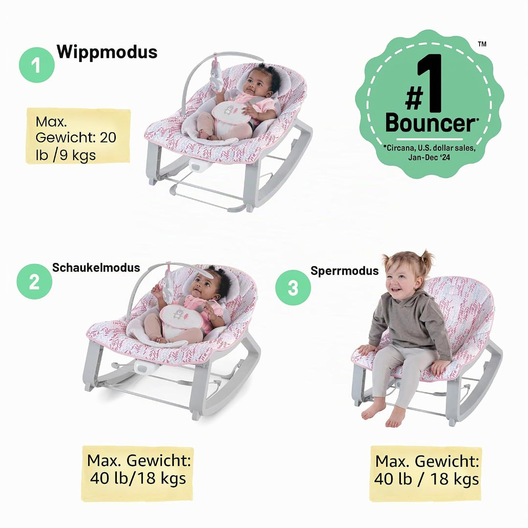 Ingenuity Keep Cozy 3-in-1 Baby Wippe, Sitz und Schaukel für Babys bis Kleinkinder, mit Vibrationen