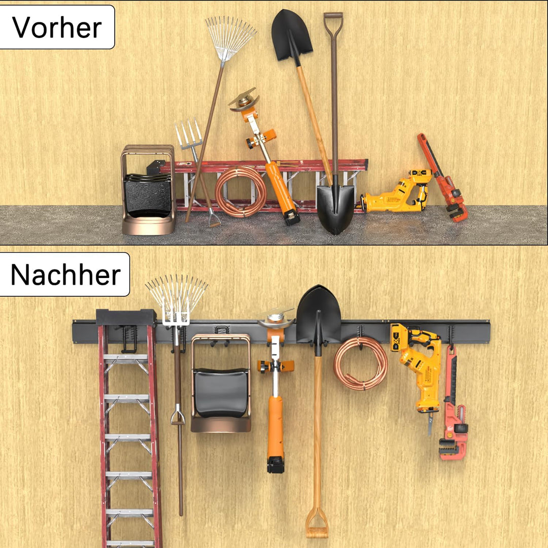 3-H Garage Aufbewahrung,120 cm Einstellbar 10 Wandhalterung Wandhaken und 4 S Haken 4 Aufbewahrungsg