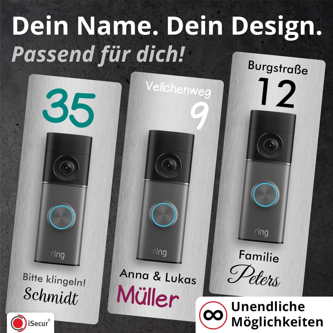 iSecur Edelstahl Blende personalisiert Premium - Passend für Ring Wired Doorbell Pro 3. Gen (2025) -