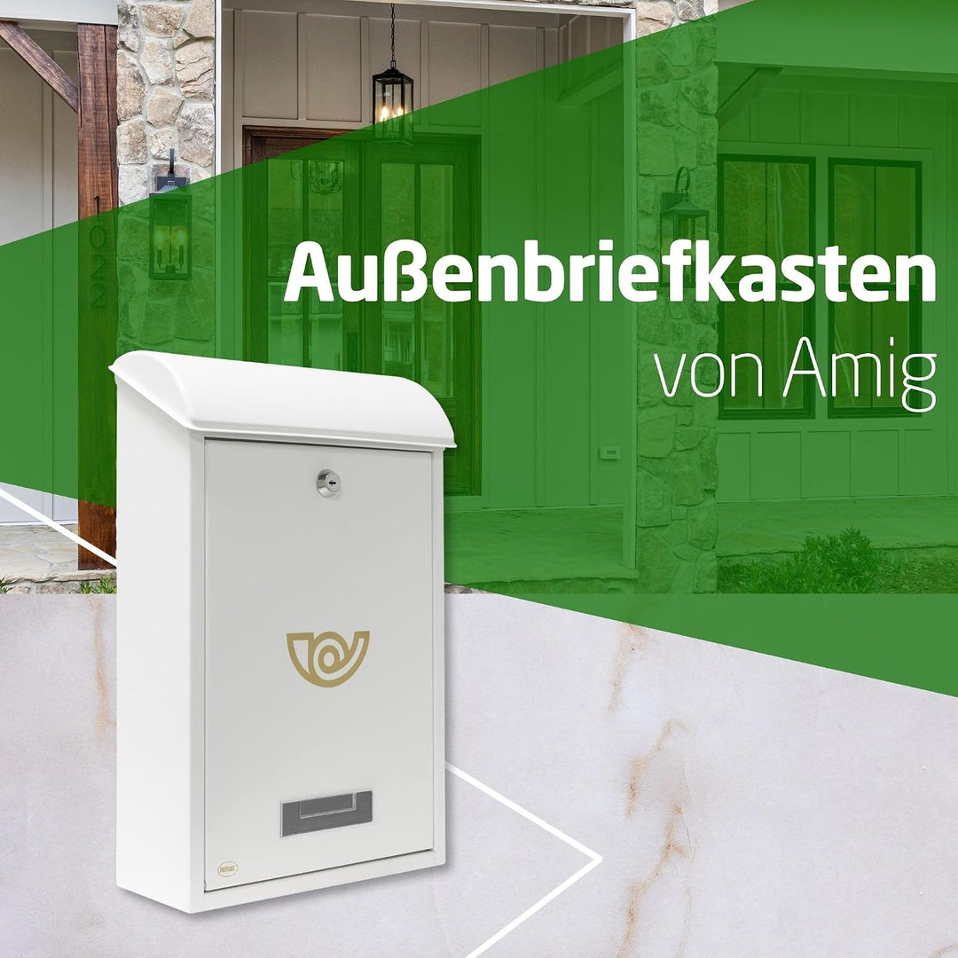 Amig - Aussenbriefkasten, Briefkasten für den Aussenbereich | Briefkasten für Wände, Mauern oder Tür