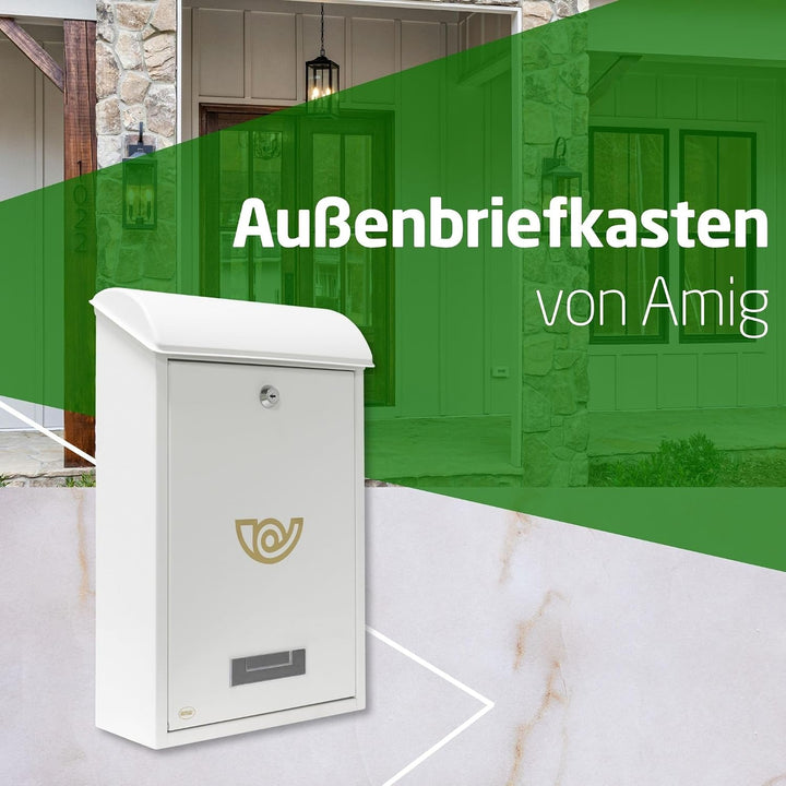 Amig - Aussenbriefkasten, Briefkasten für den Aussenbereich | Briefkasten für Wände, Mauern oder Tür