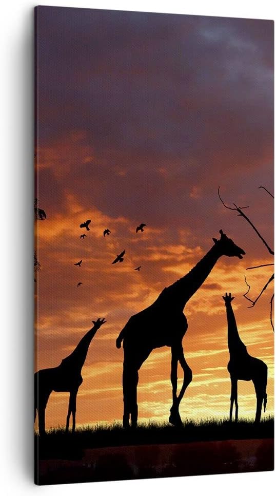 Bilder auf Leinwand Giraffe Afrika Sonne Safari Leinwandbild mit Rahmen 45x80cm Wandbilder Dekoratio