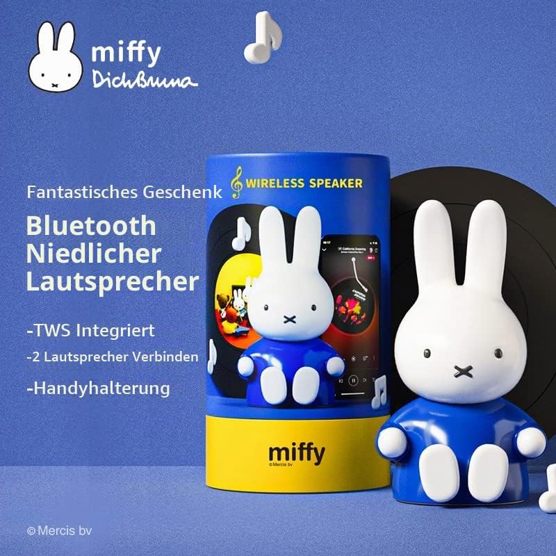 MiPow X Miffy Bluetooth-Lautsprecher, Mini-Bluetooth-Lautsprecher, kabelloser Lautsprecher, tragbare