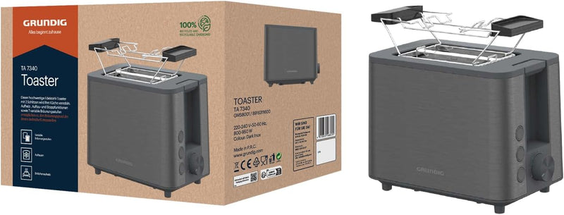 Grundig TA 7340 Toaster, 950 Watt Leistung, Automatische Pop-Up-Funktion & Brotzentrierung, variable