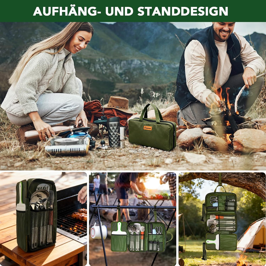 Camping Küchenhelfer Set mit wasserdichte Tasche für Camping Kochgeschirr,Camping Geschirr,Klein und