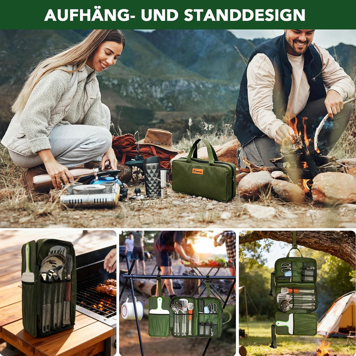 Camping Küchenhelfer Set mit wasserdichte Tasche für Camping Kochgeschirr,Camping Geschirr,Klein und