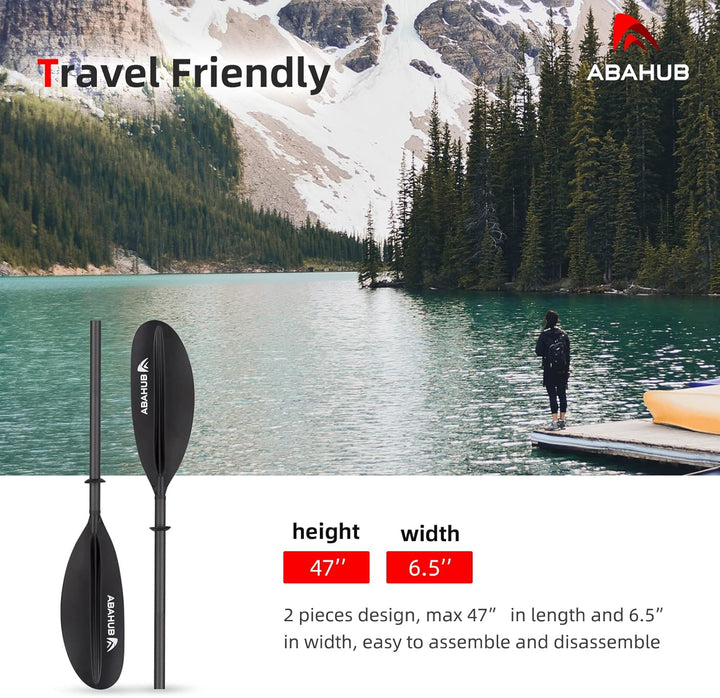 Abahub Carbon Kajak Paddel 230cm/ 220 bis 240cm Verstellbar mit Paddelleash für Kajakfahren Ruderboo