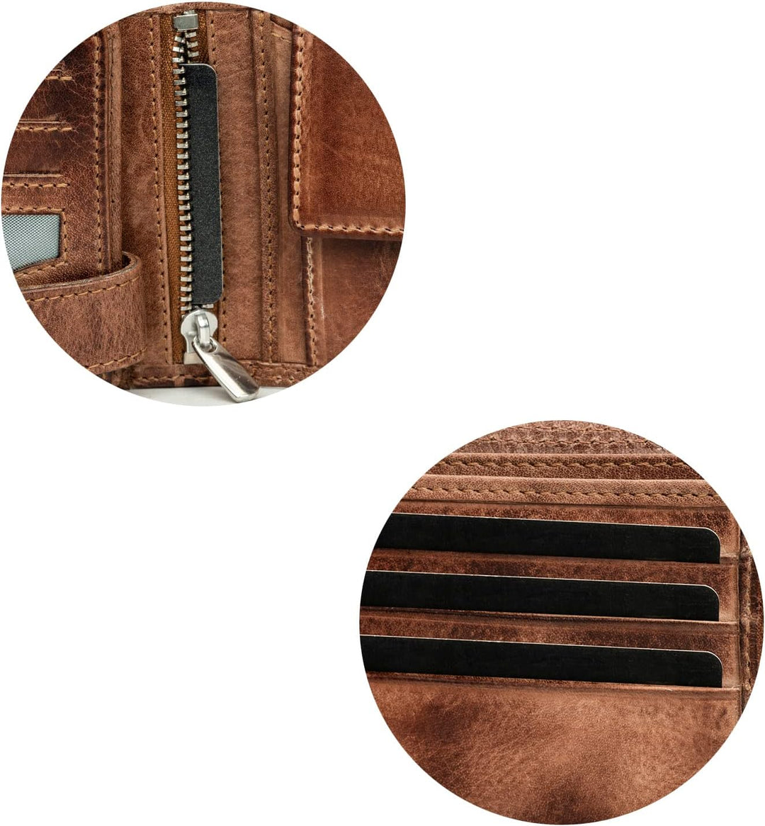 Fa.Volmer ® Leder Geldbörse Herren mit RFID-Schutz I extra-stabile Doppelnaht I 9 Fächer für Kreditk