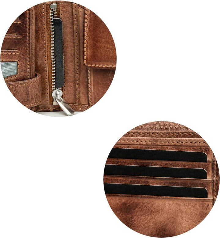 Fa.Volmer ® Leder Geldbörse Herren mit RFID-Schutz I extra-stabile Doppelnaht I 9 Fächer für Kreditk