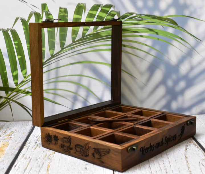 Indische Haus-Gewürzbox aus Holz/Gewürzboxen mit Gravur aus Rosenholz, Einweihungsgeschenk, Mutterta