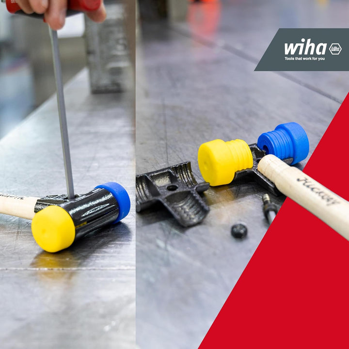 Wiha Schonhammer Safety I weich/mittelhart I Hickory-Holzstiel I Rund-Schlagkopf Ø 40 mm I Kunststof