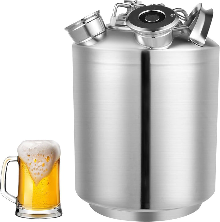 MIUKYUI Professionelles 10L Edelstahl Reinigungsfass für Bierleitungen 3-Fach Anschluss mit Deckel u