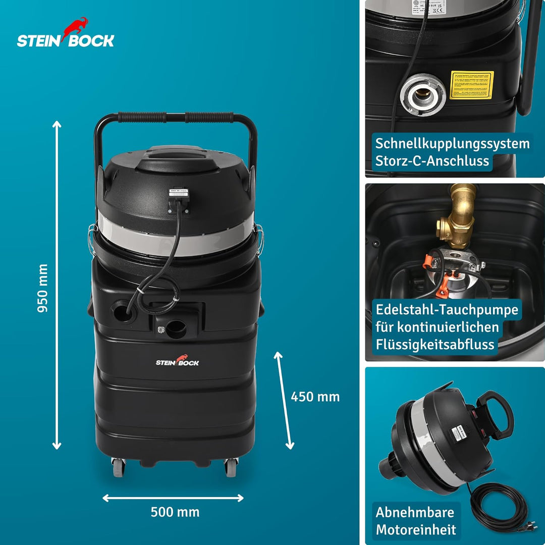 Steinbock Pumpsauger | 2.400 Watt | 90 l Kunststoffbehälter | Nasssauger mit integrierter Tauchpumpe