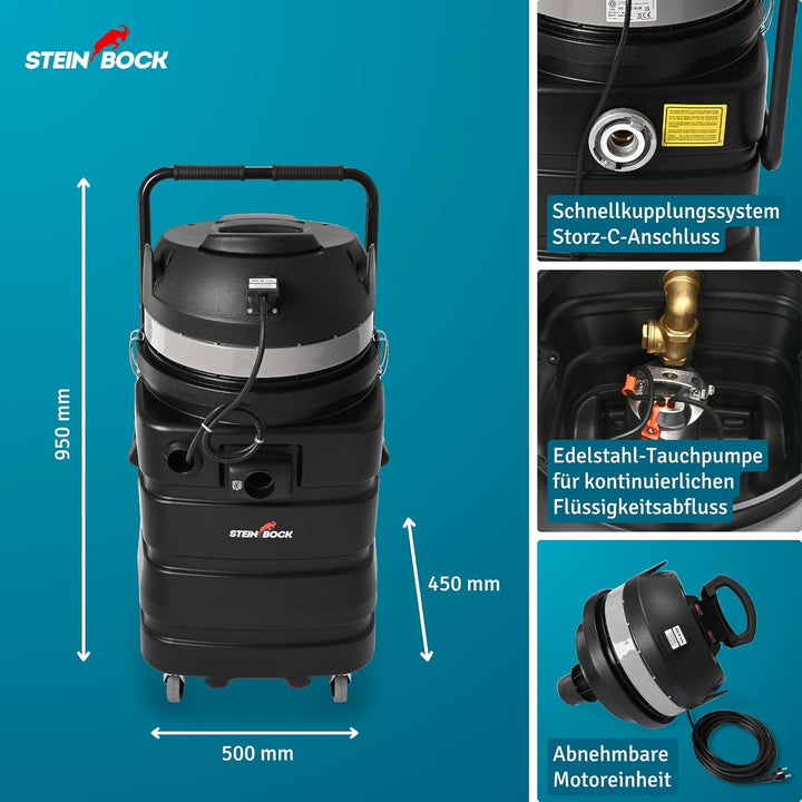 Steinbock Pumpsauger | 2.400 Watt | 90 l Kunststoffbehälter | Nasssauger mit integrierter Tauchpumpe