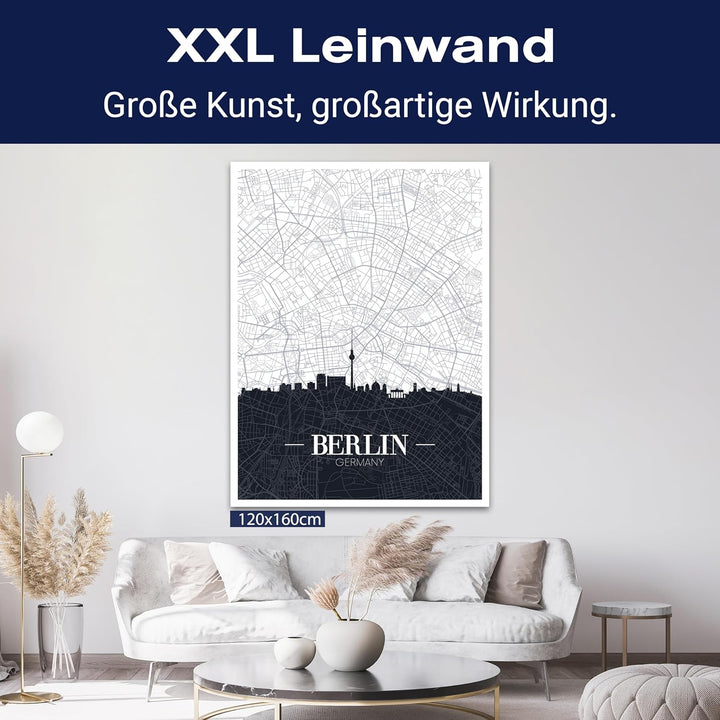 wandmotiv24 Stadt Karte als Leinwandbild, 60x45cm, Hochformat, Berlin, Deutschland, Hauptstadt, BLN,