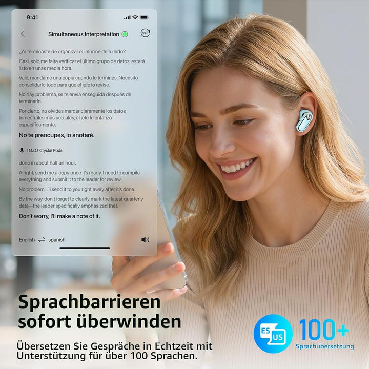 TOZO Crystal Pods Kabellose Bluetooth 5.4 In-Ear Kopfhörer, Hybrid Active Noise Cancelling, Dual-Mik