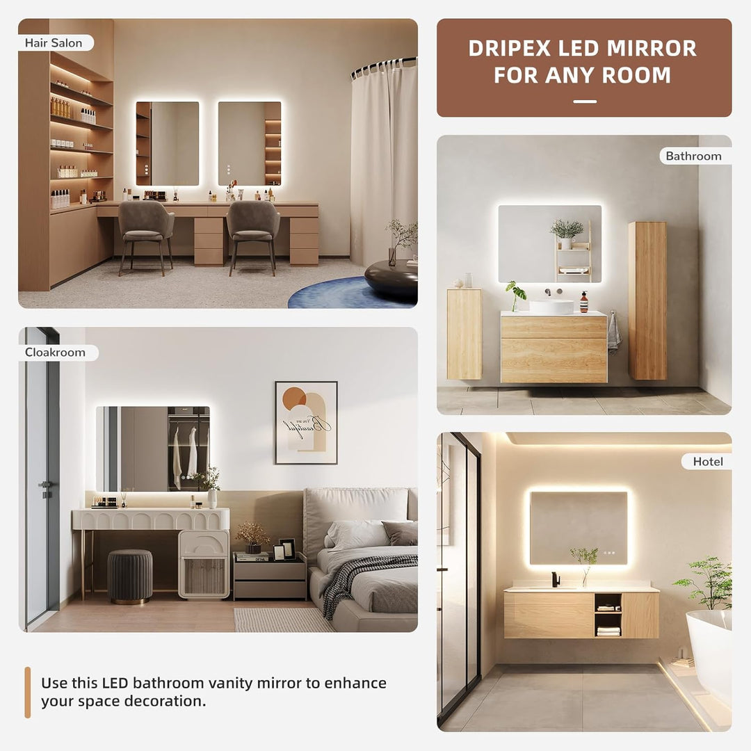 Dripex Badezimmerspiegel Led Badspiegel, Rechteckig, Touch-Schalter, Dimmbar, 3 Lichtfarbe Einstellb
