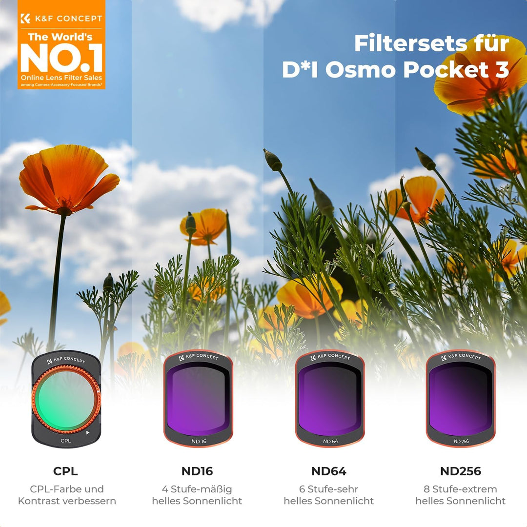 K&F CONCEPT magnetisches ND Filter Set, kompatibel mit DJI Osmo Pocket 3, 4er Pack CPL Filter, ND16,