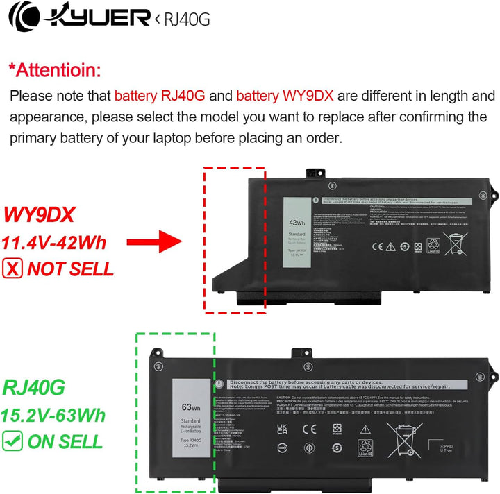 K KYUER 63Wh RJ40G Laptop Akku für Dell Latitude 14 5420 Latitude 15 5520 Precision 15 3560 Mobile W