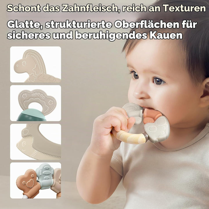 Evoceler Baby Rassel Beissring Set, Baby Spielzeug 0-6 Monate, Sensorik Montessori Spielzeug, Shaker