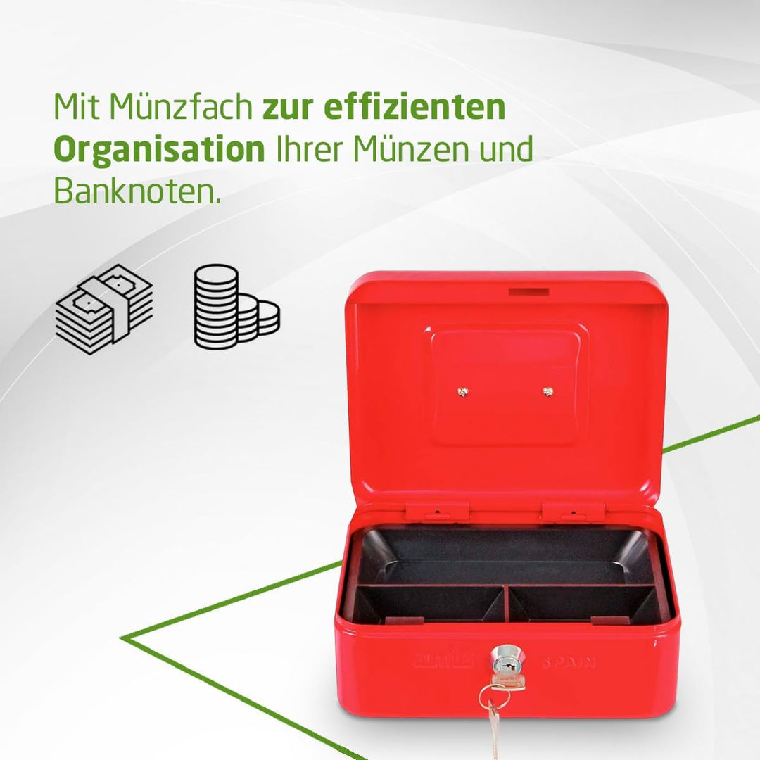 Amig - Sicher | Geldkassette | Safe für Geld, Scheine und Münzen | Mit Münzfach und 2 Schlüsseln | S