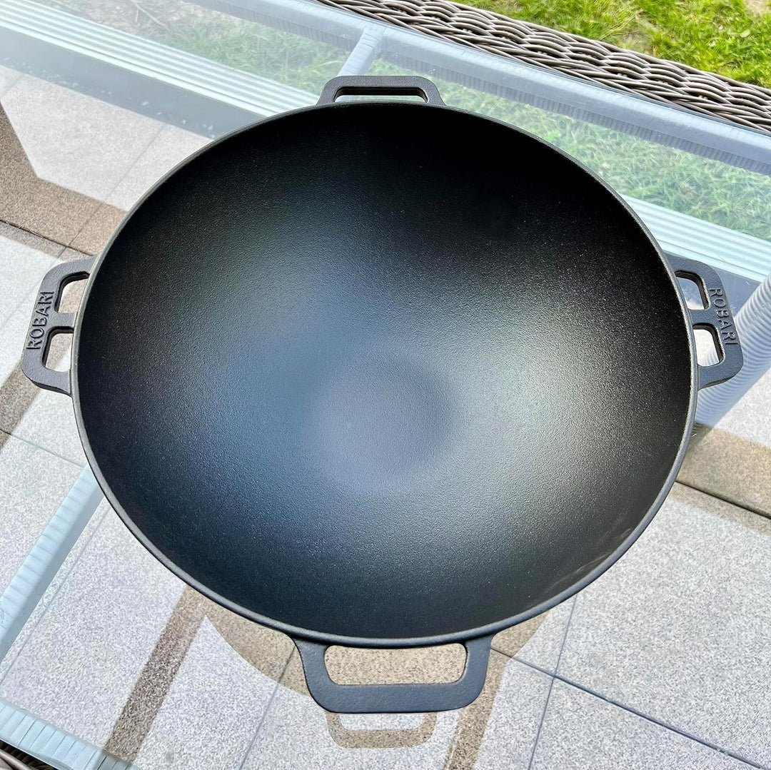 ROBARI Gusseisen Kasan 12 L mit GRILLDECKEL + Schaumlöffel KAZAN Wok Gulaschkessel