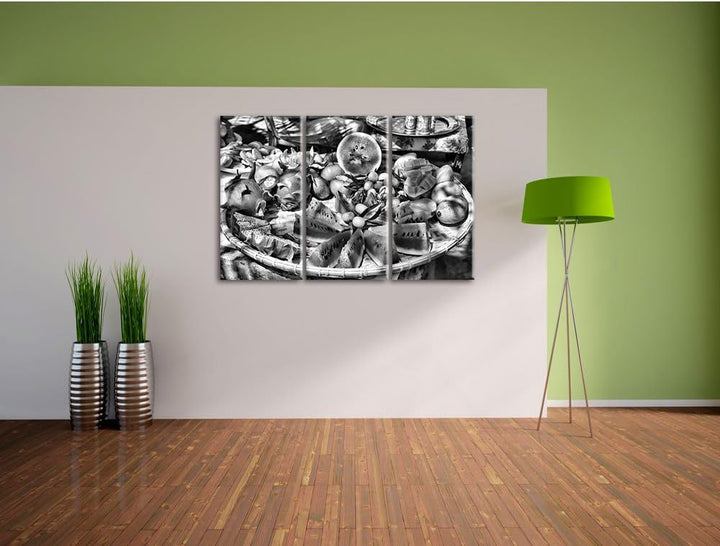 Pixxprint exotischer Fruchtteller als Leinwandbild/Grösse: 3 Teilig (120x80) cm/Wandbild/Kunstdruck/