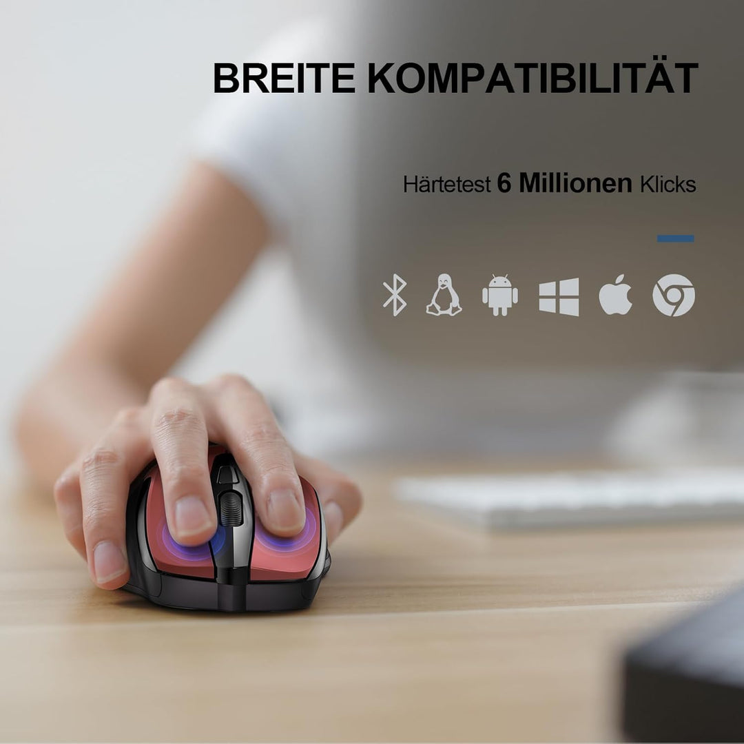 TECKNET Bluetooth Maus, 4800 DPI Kabellos Ergonomische Maus (Tri-Modi: BT 5.0/3.0+2.4G), 30 Monate B