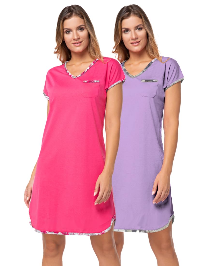 e.FEMME® 2Pack Damen Nachthemden Sandra 914 aus Baumwolle Amaranth/Violett 38, Amaranth/Violett 38