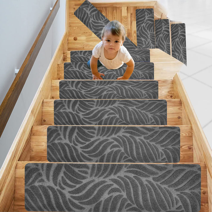 StufenmattenSelbstklebend 76x20 cm Treppenstufen Matten, 15 Stück Rutschschutz Treppenteppich für Ho