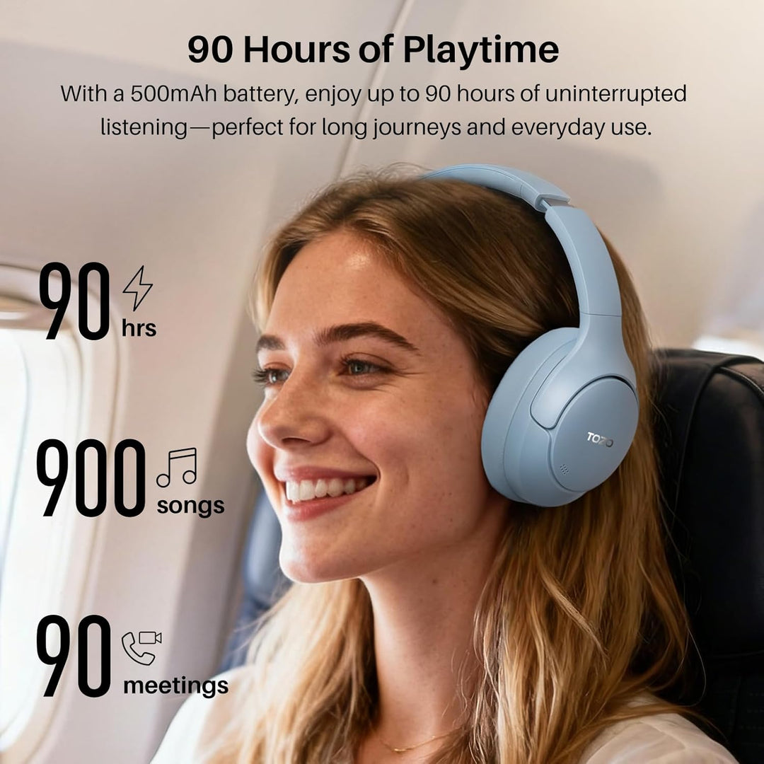 TOZO HT3 Kopfhörer Kabellos Bluetooth Over Ear, Noise Cancelling Kopfhörer mit 5 Mics,90 Std, Hi-Res