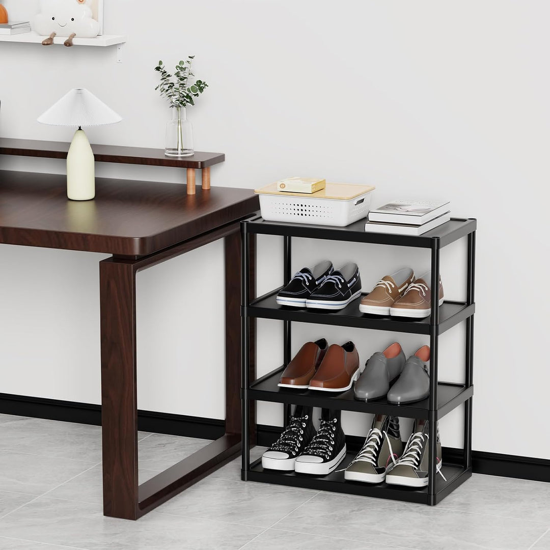 SZSHUNJ 4 Ebenen Kleines Schuhregal Schmal, Platzsparendes Vertikales Schuh Regal, Stapelbares Kunst