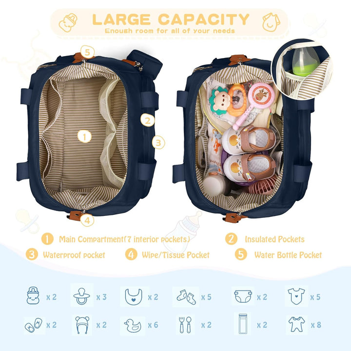 RAINSMORE Baby Wickeltasche Gross mit Schnullertasche und Wickelunterlage Multifunktions Babytasche