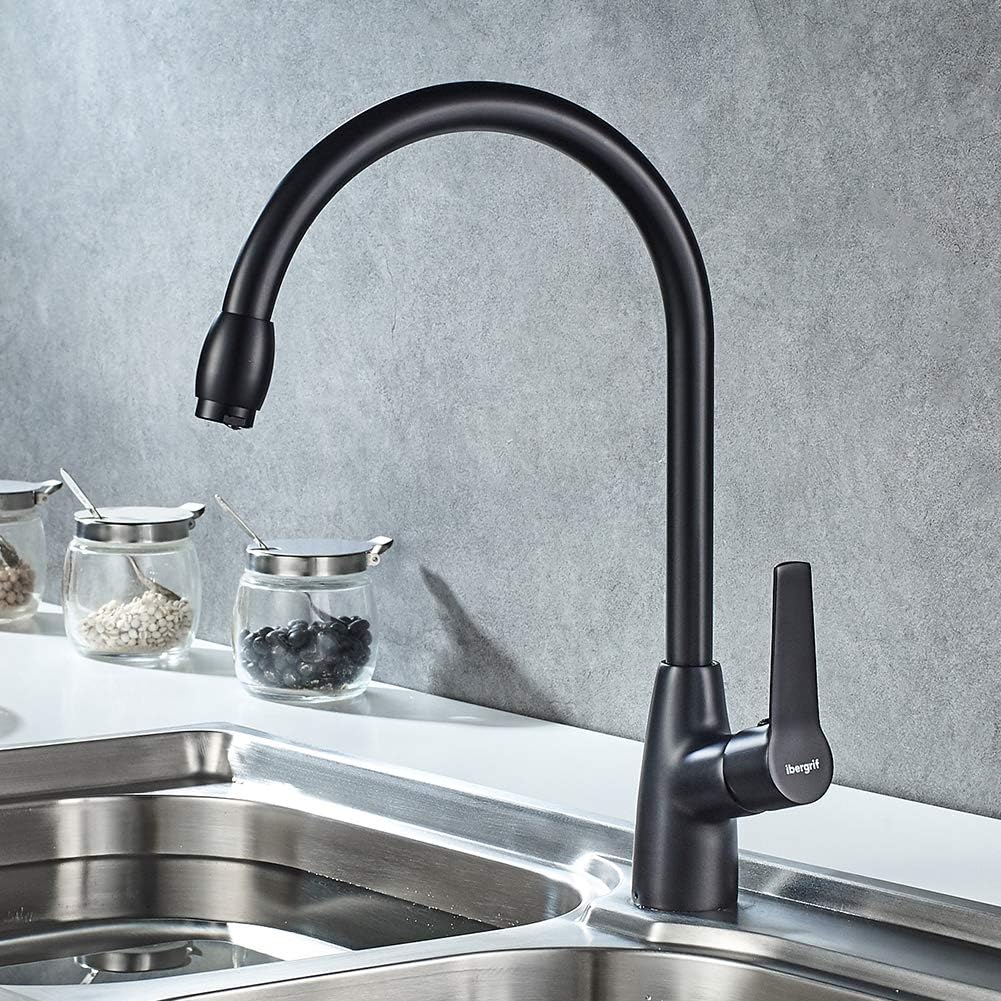 Ibergrif Arial, Hoch Küchenarmatur, Spültischbatterie mit Schwenkbarer Auslauf Schwarz, Schwarz