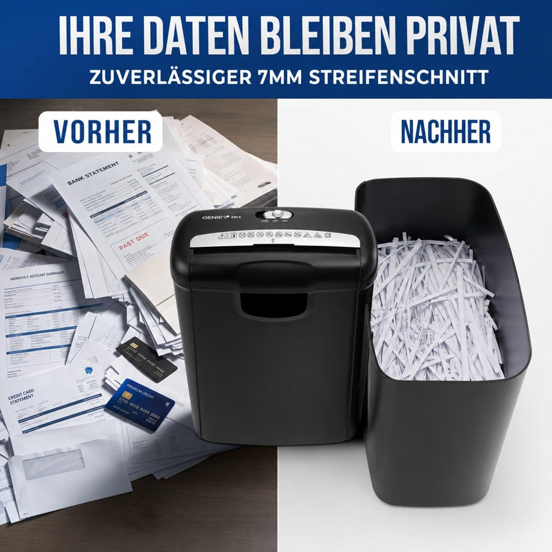 Genie 240S Profi Aktenvernichter Streifenschnitt | Aktenschredder bis zu 6 Blatt | Sicherheitsstufe