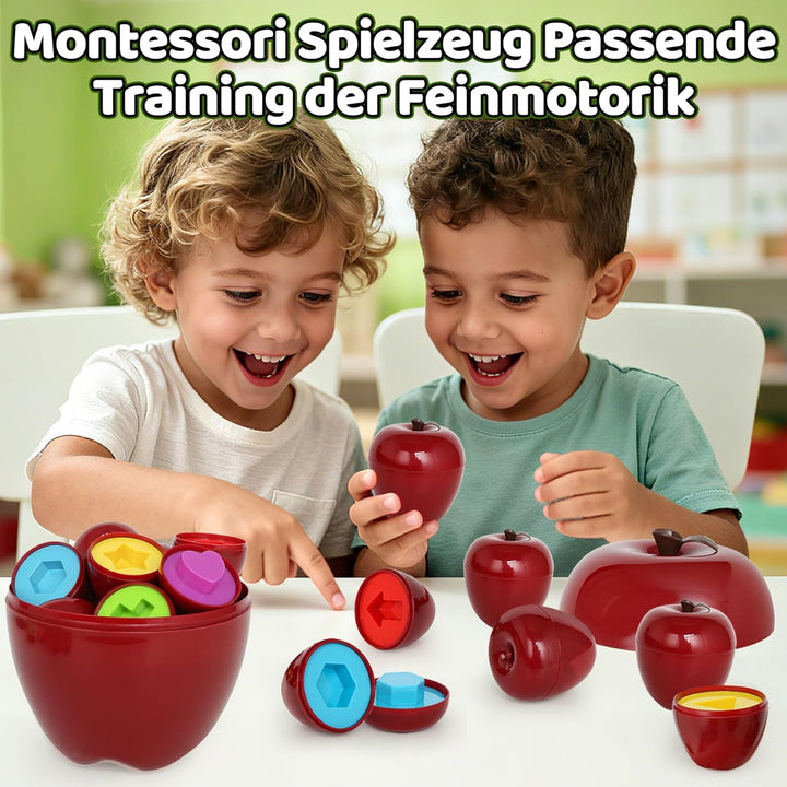 Montessori Spielzeug ab 1 Jahr – Apfel Sortier- & Lernspiel zur Farbe & Form Erkennung, fördert Fein