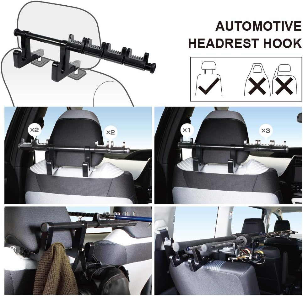LITTLEMOLE Little Mole Multifunktionale Auto-Angelrutenhalter, Kopfstützen-Haken für Wagen, Light-Va