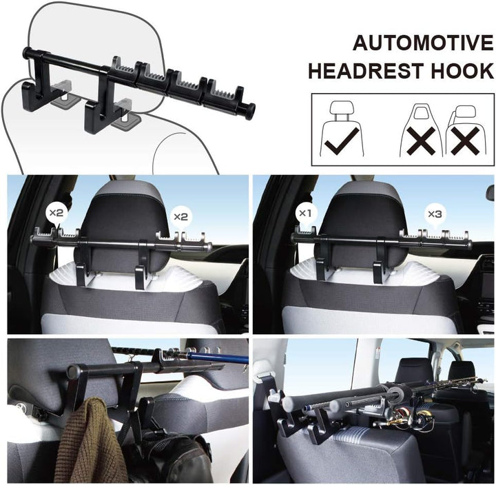LITTLEMOLE Little Mole Multifunktionale Auto-Angelrutenhalter, Kopfstützen-Haken für Wagen, Light-Va