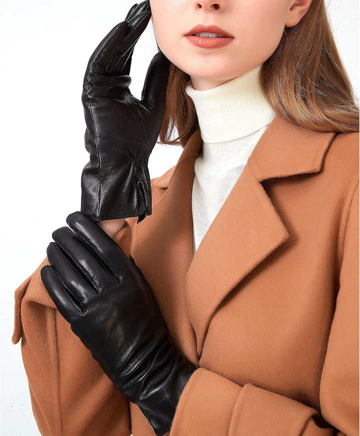 ZLUXURQ Damen Leder Handschuhe echtes Lammleder und mit Kaschmir Wolle gefütterte warme Winter Hands