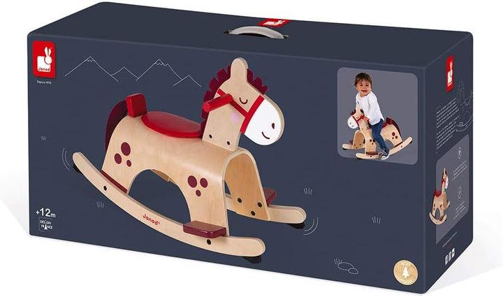 Janod - Holz Schaukelpferd ‘Pony’ - Babyspielzeug - Ideal zum Gleichgewicht Lernen - Anti-Kipp Syste